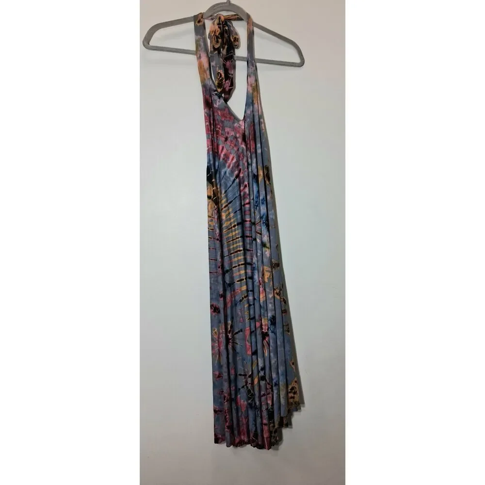 womens large midi dress artisan boho gypsy hippie halter neck tie dye handmade